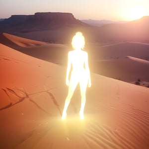 lghtshft_lora, glowing, chica, in a desert, 