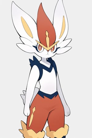 score_9, score_8, score_7_up, score_6_up, rating_safe, source_furry, best quality, portait, standing, 1boy, Pokemon, Cinderace, looking at viewer, white background, empty background