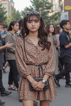 Asian girl hanging out with friends in regular clothes outside in Japan 