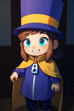 (score_9, score_8_up, (score_7_up:0.8), (score_6_up:0.8), negative_hand, source_cartoon)
((1kid, infant, child body type:1.2))
(innocent kid, smile)
(hat-kid, brown hair, sidelocks, ponytail, blue eyes, purple top hat, purple long sleeve dress, zipper pull tab, yellow cape)
(indoors,  ingame model, c4toony style)