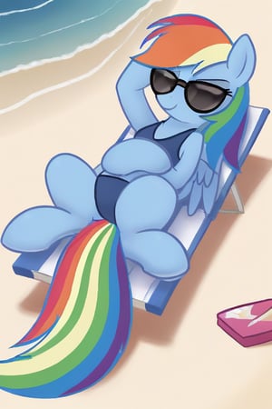 rainbow dash, relaxing, beach, sunglasses