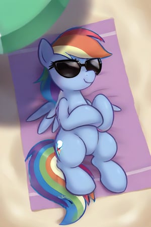 rainbow dash, relaxing, beach, wayfarer_sunglasses