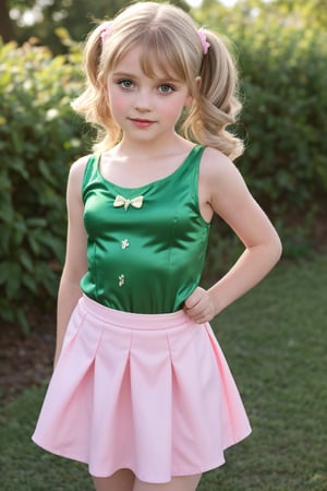 An adorable (8_year_old:1.2) English girl dressed as Tinkerbell from Peter Pan, Her lips are soft and full. Her expression is wistful. looking at viewer, lifting skirt