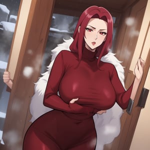 Prompt: A stunning anime girl with cascading crimson locks, clad in a fashionable dark turtleneck and vibrant red jacket, poses gracefully under a gentle snowfall. The scene is bathed in cinematic lighting, enhancing the warmth and richness of the colors. This is a digital painting that exudes sophistication and elegance. Every intricate detail, from the girl's captivating features to the intricate patterns of her clothing, is impeccably rendered with a high level of skill and artistry. The overall effect is a breathtakingly beautiful and immersive image that transports viewers into a world of refined beauty and luxury.
