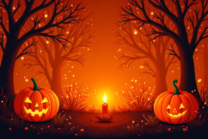 Create a stock illustration that visually symbolizes the idea of pumpkin carving using a color palette inspired by deep oranges and glowing yellows colors, Integrate elements of jack-o'-lanterns and abstract representations of candlelight and spooky faces to convey the concept in a captivating and easily graspable way. Use layered textures and a structured design to subtly suggest depth and importance, emphasizing spatial relationships