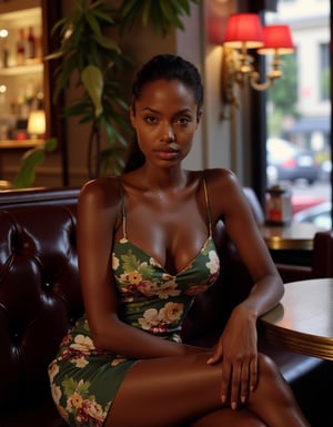 Ebony, l4r4cr0ft, gucci dress, sitting, cafe,  