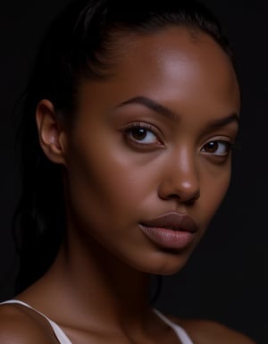 Ebony, l4r4cr0ft, portrait, detailed face. 