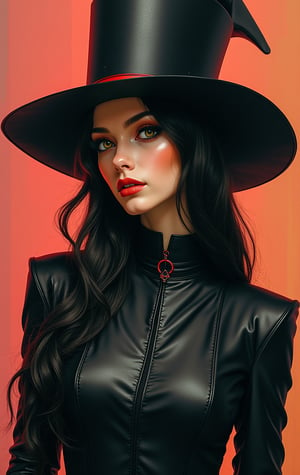 painting, futuristic cyberpunk sensual female priest wearing a hat, perfect background, cute, stunning, fine detail, intense, highly intricate, located artistic, shiny, fine polished, holy, beautiful elegant, deep rich colors