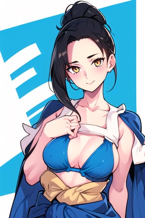 1girl, 
white background, blue theme, upper part of body, (waist-up shot:1.3), 
yaoyorozu momo