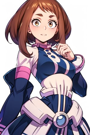 1girl, 
white background, blue theme, upper part of body, (waist-up shot:1.3), 
uraraka ochako