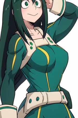 1girl, 
white background, blue theme, upper part of body, (waist-up shot:1.3), 
asui tsuyu (my hero academia), 