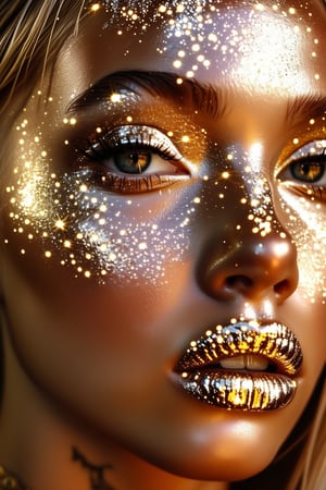 1_girl, golden cracks on  skin made out of sparkling ck-iced-out-jewelz, high key lighting 