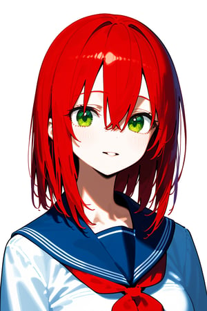 1girl, schoolgirl, simple white background, upper part of body, nakano_azusa from k-on show, red hair, green eyes, 