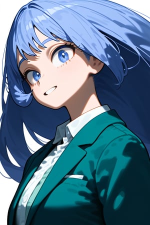 1girl, long hair, black hair, schoolgirl, simple white background, upper part of body, (waist-up shot:1.3), nejire hadou from my_hero_academia show, 