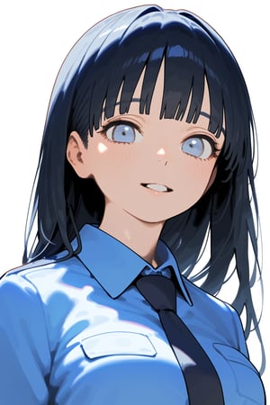 1girl, long hair, black hair, schoolgirl, simple white background, upper part of body, (waist-up shot:1.3), hyuga hinata from naruto show, 