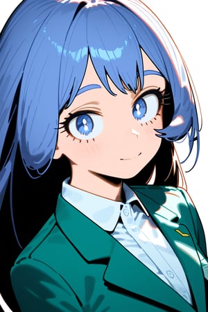 1girl, long hair, black hair, schoolgirl, simple white background, upper part of body, (waist-up shot:1.3), nejire hadou from my_hero_academia show, 