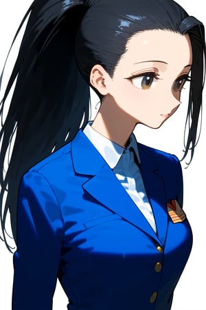 1girl, long hair, black hair, schoolgirl, simple white background, upper part of body, (waist-up shot:1.3), yaoyorozu momo