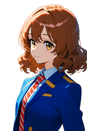 1girl, schoolgirl, simple white background, upper part of body, (waist-up shot:1.3), yoshikawa_yuuko from hibike_euphonium show, 