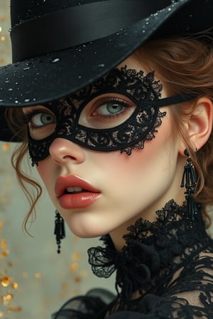 a ultra close up tiny little frog in a raindrop, a close up of a person wearing a mask, dreamy gothic girl, elegant render, half body photo, mistress, photoshop render, ebony rococo, elegant girl, female spy, haunting beautiful young woman, super-hero girl, extravagant dress, beauty girl, zorro, broad brimmed black hat, 8k resolution,Auguste Renoir ~ Paul Peel ~ John Singer Sargent ~ Alexandre-Jacques Chantron ~ John William Godward ~ John William Waterhouse ~ Han-Wu Shen ~ Ishitaka Amano ~ Chakrapan Posayakrit ~ Kim Jung Gi ~ Kei Mieno ~ Ikushima Hiroshi ~ WLOP ~ William-Adolphe Bouguereau ~ Alphonse Mucha ~Luis Royo ~ Range Murata ~ Jock Sturges photography ~ David Hamillton photography ~ Rustic Sketchbook Style, Sketch Book, Hand Drawn, Dark, Gritty, Realistic Sketch, Rough Sketch, Mix of Bold Dark Lines and Loose Lines, Bold Lines, On Paper, Turnaround Character Sheet, Natural Light, Dynamic, Highly Detailed, Watercolor Painting, Watercolor Paper, Artstation, Concept Art, Smooth and Crisp, Sharp Focus, Illustration, Goth girl,.retro glam,,surreal,sparkles