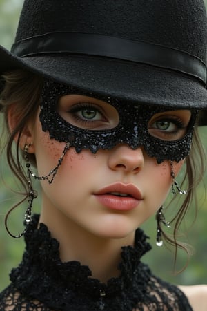 a  [close up] tiny little frog in a raindrop,  of a person wearing a mask, dreamy gothic girl, elegant render, half body photo, mistress, photoshop render, ebony rococo, elegant girl, female spy, haunting beautiful young girl, super-hero girl, extravagant sexy dress, beauty girl, zorro, broad brimmed black hat, 8k resolution,Auguste Renoir ~ Paul Peel ~ John Singer Sargent ~ Alexandre-Jacques Chantron ~ John William Godward ~ John William Waterhouse ~ Han-Wu Shen ~ Ishitaka Amano ~ Chakrapan Posayakrit ~ Kim Jung Gi ~ Kei Mieno ~ Ikushima Hiroshi ~ WLOP ~ William-Adolphe Bouguereau ~ Alphonse Mucha ~Luis Royo ~ Range Murata ~ Jock Sturges photography ~ David Hamillton photography ~ Rustic Sketchbook Style, Sketch Book, Hand Drawn, Dark, Gritty, Realistic Sketch, Rough Sketch, Mix of Bold Dark Lines and Loose Lines, Bold Lines, On Paper, Turnaround Character Sheet, Natural Light, Dynamic, Highly Detailed, Watercolor Painting, Watercolor Paper, Artstation, Concept Art, Smooth and Crisp, Sharp Focus, Illustration, Goth girl,.retro glam,,surreal,sparkles