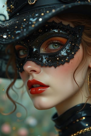 a ultra close up tiny little frog in a raindrop, a close up of a person wearing a mask, dreamy gothic girl, elegant render, half body photo, mistress, photoshop render, ebony rococo, elegant girl, female spy, haunting beautiful young woman, super-hero girl, extravagant dress, beauty girl, zorro, broad brimmed black hat, 8k resolution,Auguste Renoir ~ Paul Peel ~ John Singer Sargent ~ Alexandre-Jacques Chantron ~ John William Godward ~ John William Waterhouse ~ Han-Wu Shen ~ Ishitaka Amano ~ Chakrapan Posayakrit ~ Kim Jung Gi ~ Kei Mieno ~ Ikushima Hiroshi ~ WLOP ~ William-Adolphe Bouguereau ~ Alphonse Mucha ~Luis Royo ~ Range Murata ~ Jock Sturges photography ~ David Hamillton photography ~ Rustic Sketchbook Style, Sketch Book, Hand Drawn, Dark, Gritty, Realistic Sketch, Rough Sketch, Mix of Bold Dark Lines and Loose Lines, Bold Lines, On Paper, Turnaround Character Sheet, Natural Light, Dynamic, Highly Detailed, Watercolor Painting, Watercolor Paper, Artstation, Concept Art, Smooth and Crisp, Sharp Focus, Illustration, Goth girl,.retro glam,,surreal,sparkles