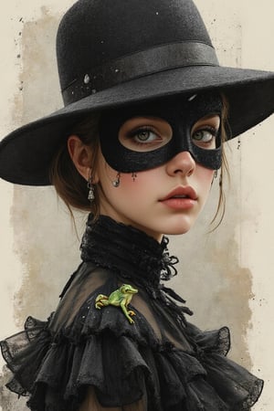 a tiny little frog in a raindrop,  of a person wearing a mask, dreamy gothic girl, elegant render, half body photo, mistress, photoshop render, ebony rococo, elegant girl, female spy, haunting beautiful young girl,sexy super-hero girl, extravagant sexy dress, beauty girl, zorro, broad brimmed black hat, 8k resolution,Auguste Renoir ~ Paul Peel ~ John Singer Sargent ~ Alexandre-Jacques Chantron ~, full body, John William Godward ~ John William Waterhouse ~ Han-Wu Shen ~ Ishitaka Amano ~ Chakrapan Posayakrit ~ Kim Jung Gi ~ Kei Mieno ~ Ikushima Hiroshi ~ WLOP ~ William-Adolphe Bouguereau ~ Alphonse Mucha ~Luis Royo ~ Range Murata ~ Jock Sturges photography ~ David Hamillton photography ~ Rustic Sketchbook Style, Sketch Book, Hand Drawn, Dark, Gritty, Realistic Sketch, Rough Sketch, Mix of Bold Dark Lines and Loose Lines, Bold Lines, On Paper, Turnaround Character Sheet, Natural Light, Dynamic, Highly Detailed, Watercolor Painting, Watercolor Paper, Artstation, Concept Art, Smooth and Crisp, Sharp Focus, Illustration, Goth girl,.retro glam,,surreal,sparkles