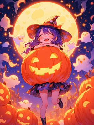 Pumpkin,Pumpkin,Pumpkin!!

Adorable anime-style Halloween scene featuring a cute girl hugging a friendly, glowing pumpkin ghost with a warm smile. Small pumpkin ghosts hover around her, playfully floating in the air, their expressions full of joy and mischief. The girl is dressed in a cute, witch-inspired outfit, and the whole scene radiates a fun, cozy Halloween vibe. The colors are vivid and lively, filled with autumn tones like oranges, purples, and soft, glowing yellows. A glowing full moon and swirling stars create a magical background.
