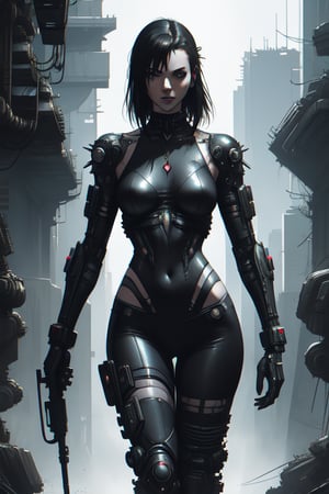 Cyberpunk, woman, dark clothing,cyberpunk,futuristic,sci-fi