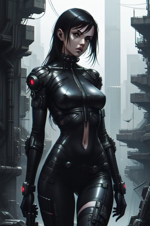 Cyberpunk, woman, dark clothing,cyberpunk,futuristic,sci-fi