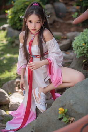 nineten,Award winning photo, A petite cute Chinese girl,  Chinese fantasy style, artistic pose,