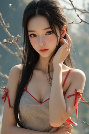 masterpiece photo, photorealistic, A young cute Chinese girl, long hair, artistic pose 