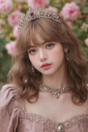 (Fine, 4k, 8k, HD, Masterpiece: 1.2), Super Detailed, Realistic, Lady, Medieval Style, Gorgeous Style, Princess Style, Gemstone Jewelry, Aristocratic Style, Full Body Shot: 1.5, Normal Shot: 1.5, Gothic Style, Shy expression, brown curly hair, elegant mini crown,colorful, garden scenery, high color flower background, studio lighting, FLUX_QTNimE_2, NiJi_2_FLUX, REALNIME