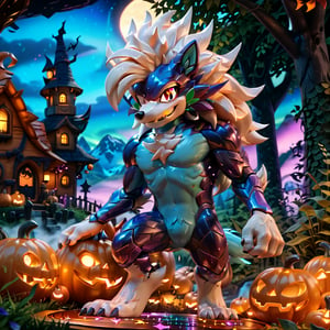 (masterpiece, best quality)),(complex light),trending, high quality, realistic, intricate detailed, graceful and beautiful textures,16K,Generate hyper realistic image,trending features a fantastical,aurora lights,In sonic the hedgehog. a beautiful detailed cyborg sonic, halloween jack-o-lantern fusion, solo, witch, pumpkin shield, jack-o-lantern design, halloween elements, seamless blend, candy elements, pumpkin elements, purple&orange&black color scheme, halloween decorations, transparent purple overlay, iconic halloween, ARW, best quality, 8k, highres, masterpiece, ultra-detailed, Capture the whimsical essence of a fantasy world at dusk, where the blight air is alive with cozy warmth. In a Ghibli-inspired photography style, frame a serene road winding through a lush landscape of intricately detailed, glowing bioluminescent plants. As the sun sets, aurora lights dance across the horizon, casting a kaleidoscope of colors on the ground. Glass stars scatter across the scene, adding a touch of magic to the atmosphere. The camera's gaze is angled dynamically, showcasing the textured beauty of the environment. In the foreground, a subtle depth of field highlights the delicate details of the glowing plants, as if they're radiating an otherworldly energy.realistic, photorealistic, HDR, UHD, vivid colors, professional, concept art, sonic the hedgehog , anime-style elements blend seamlessly with 3D-rendered environments, created using Blender and photorealistic rendering at 1.4 resolution. The image is presented in RAW photo quality, with meticulous attention to detail and textures, Pokemon Arcanine, splitz, standing, ((fluffy fur, fluffy, furry body)), red eyes, hair tuft, long hair, (light blue body, blue body, muscles), wolf tail, ((white hair, Only midnight_lycanroc Long mohawk hair)),smile, male, athletic, solo, tuft, 5 fingers, 4 toes, White toe claws, looking at viewer, Thick body, muscles, Tiger stripes in arms and legs, hi res, by pache riggs, by takemoto arashi, by vallhund, anime, anime style, digital flat colors, sharp shadows, shaded, male focus, extreme detailed illustration, good anatomy, perfect anatomy, detailed RPG CG, masterpiece, best quality,