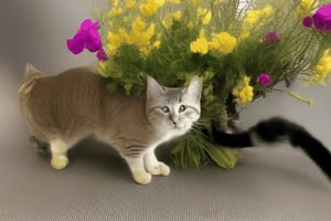 cat keeps and gives flower bunch