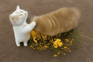 cat keeps and gives flower bunch