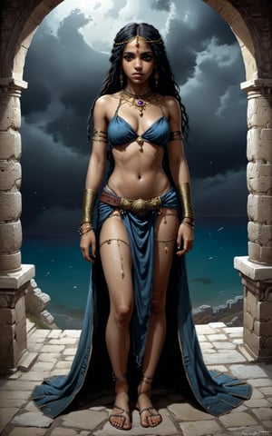 1 girl, full body, medieval, greek, north-african,l DarkFantasy, dark atmosphere, advntr,fr4z3tt4 