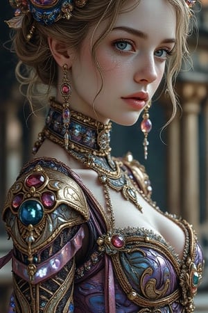 Gothic princess in Rococo style. Iridescent dress, ultra HD, realistic, bright colors, high detail, UHD pattern, pen and ink, perfect composition, beautiful detailed complex insanely detailed octane visualization, trendy artstation, 8k art photography, photorealistic concept art, soft natural three-dimensional cinematic perfect light