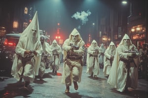 cursed photo of ((the ghostbusters shooting the ku klux klan members)) proton pack, lasers, kkk, white long pointy hoods, white robes, kkk robes, ku klux klan, ghostbusters, (ghostbusters logo, ghostbuters symbol), the ghostbusters, ghostbusters uniform, proton beams, plasma beams, ghostbusters movie, ghostbusters, ghostbusters jumpsuit, ecto 1 car, ecto 1 hearse, ecto 1 ambulance, 1950s car wagon ambulance, ghostbusters car, cursed photo, chaos, ((holding a laser gun)), ((shooting a laser gun)), ((yelling)), flamethrower, chaotic, chaotic image, motion blur, plasma, running, ghetto, ((ghetto)), 1980s, new york city, dramatic angle, extreme angle shot, (aggressive)), 1959 Cadillac Miller Meteor ambulance, Ecto-1, Ectomobile, ((angry)), laser blasts, plasma Blasts, laser beams, plasma beams, wide angle, riot, fisheye, ((KKK members running towards the viewer)), fleeing, dramatic angle, extreme angle shot, lost media, found footage, old VHS footage, (creepy and cursed:1.2), absolutely cursed photo, nope nope nope nope, what the actual f, white supremacy, grand wizard, racists, (unsettling photo:1.2), cursed_thing, cursedimages, no context, cursed image, weird photo, very strange, yelling, running towards the viewer, panic, color photo, creepy photo, (nightmare fuel),80horror, scifi, 80s scifi,vintage style,vintage magazine style,Retro style,ArsMovieStill, 80s Fantasy Movie Still