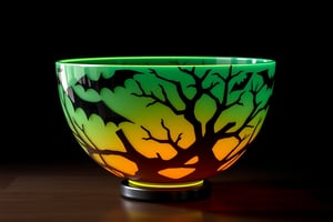 RAW Photo of HalloweenGlowStyle Green decorative bowl, (Masterpiece:1.3) (best quality:1.2) (high quality:1.1)