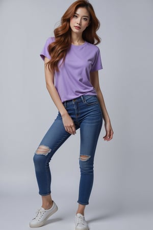 (masterpiece, best quality, high quality, highres, ultra-detailed),
pair skinny jeans with a purple t-shirt,the slender and soft body outline more curves and undulations,graceful and graceful,pair skinny jeans with a purple t-shirt,the slender and soft body outline more curves and undulations,graceful and graceful,