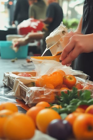 Hasya brand cutting fruit packaging using a Foam Tray with Stretch Film