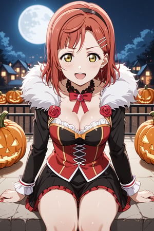 score_9, score_8_up, score_7_up A lone figure, Ayumu Uehara's striking red hair illuminated by the eerie glow of jack-o-lanterns, sits amidst a darkened room bathed in an otherworldly light. The full moon casts an argent sheen on her medium-length locks, parted bangs framing her excited face. Sexy cosplay and glittering ultra-detailed jewels with a small cross gleam under the flickering candlelight. As she indulges in a marathon gaming session, oblivious to the apocalyptic chaos surrounding her, bloodthirsty zombies swarm the periphery, their cadaverous forms bathed in a crimson rain that seems to come from nowhere. The one-winged eagle emblem on his coat glows with an eerie intensity, as if sensing the approaching doom. Anime-style masterpieces get more detailed than this 8K artwork, where colors and anatomy converge to create a work of Halloween beauty, perfect for Love Live fans and enthusiasts, 1girl,ayumu uehara