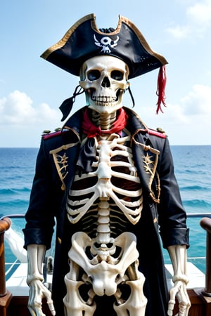 A skeletal pirate captain commanding a ship made of bones, his body completely covered in the black symbiote.