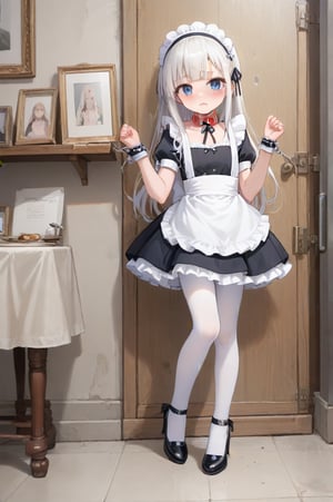 score_9, score_8_up,2d,best quality, source_anime,BREAK, standing,tip-toes,perfect face, perfect eyes,best feet,front ,cute, petite,full body , blush, BREAK, collar,
perfect eyes, white hair, long hair, cuffs,maid_headband,maid,(white pantyhose),white highheels,BREAK,tag1, tag2 ,photo background,more detail XL,loli