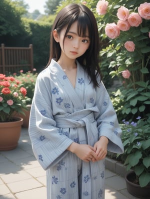 score_9, score_8_up, score_7_up, 1girl, long black hair, skinny, flower_yukata, garden