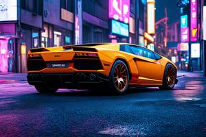 A Lamborghini on the street of cyberpunk 