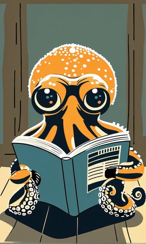 Adorable octopus reading a comic 