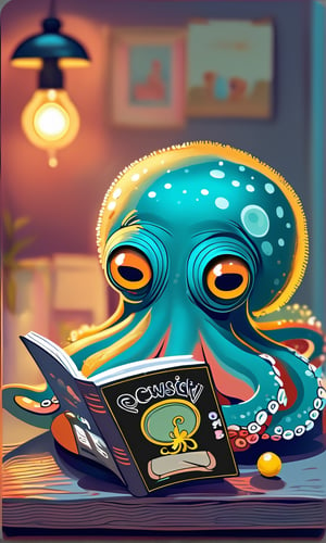 Adorable octopus reading a comic 