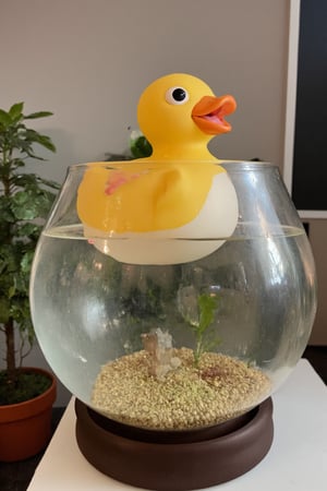 (score_9, score_8_up, score_7_up, score_6_up, 8K, HDR, Masterpiece, Source_photo, Source_reality, Realistic, Depth of field, Detailedface, )(detailed eyes:1.2)

A small rubber duck floating on the water in a goldfish bowl