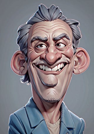 Caricature in the style of Tm Richmond of Mad Magazine | Closeup on the face of a weird old man excited to see us, he has a great big smile. 3DMM